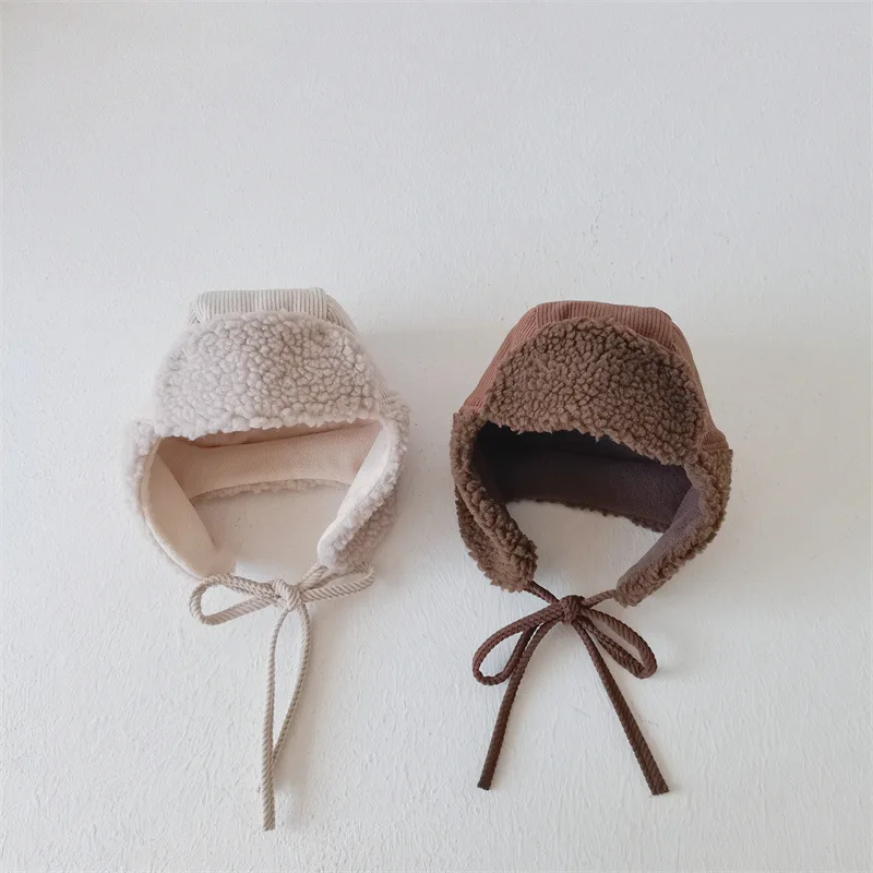 Herbst Winter Kinder plus Samt Ohren schützer wind dicht kälte fest warm Cord Kappe Junge Mädchen Baby Fleece Baumwolle verdicken festen Hut Image
