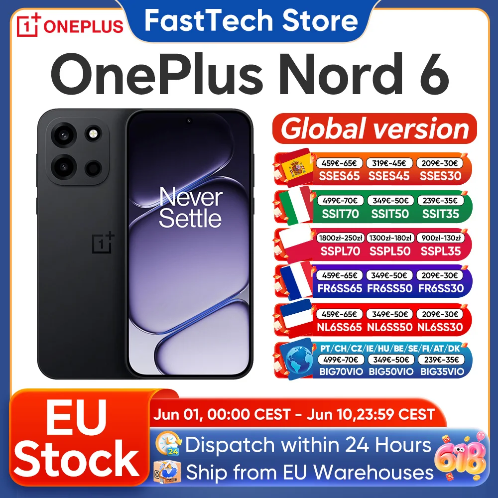 OnePlus Nord 6 5G Smartphone Globale Version Snapdragon 8s Gen 4 165Hz 165FPS 6,78 Zoll AMOLED-Display 7500mAh 80W SUPERVOOC-Ladung 50MP SONY-Hauptkamera mit „Dual-Axis“ OIS Image