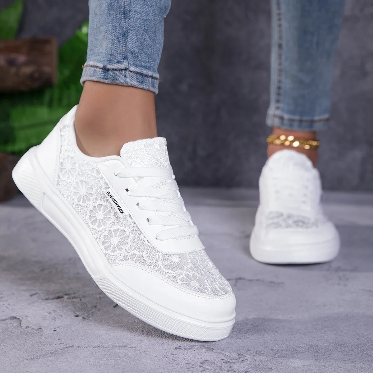 DJSUNNYMIX Schuhe für Damen, vulkanisierte Schuhe, weiße Turnschuhe, leicht, sportlich, atmungsaktiv, bequem, Skateboard-Schuhe