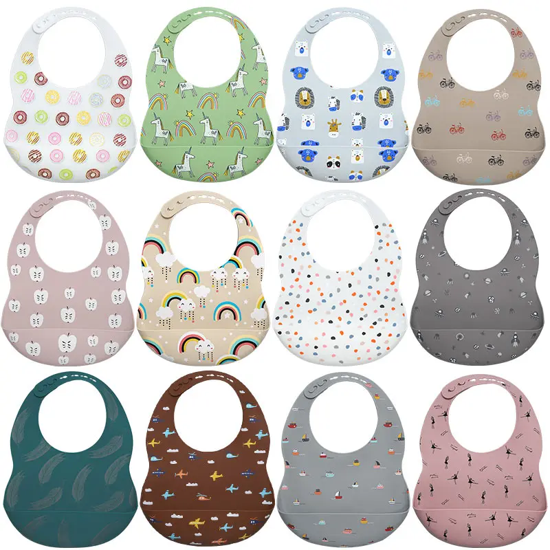 Bavoir en silicone imperméable avec imprimé de dessin animé pour bébé,tablier d