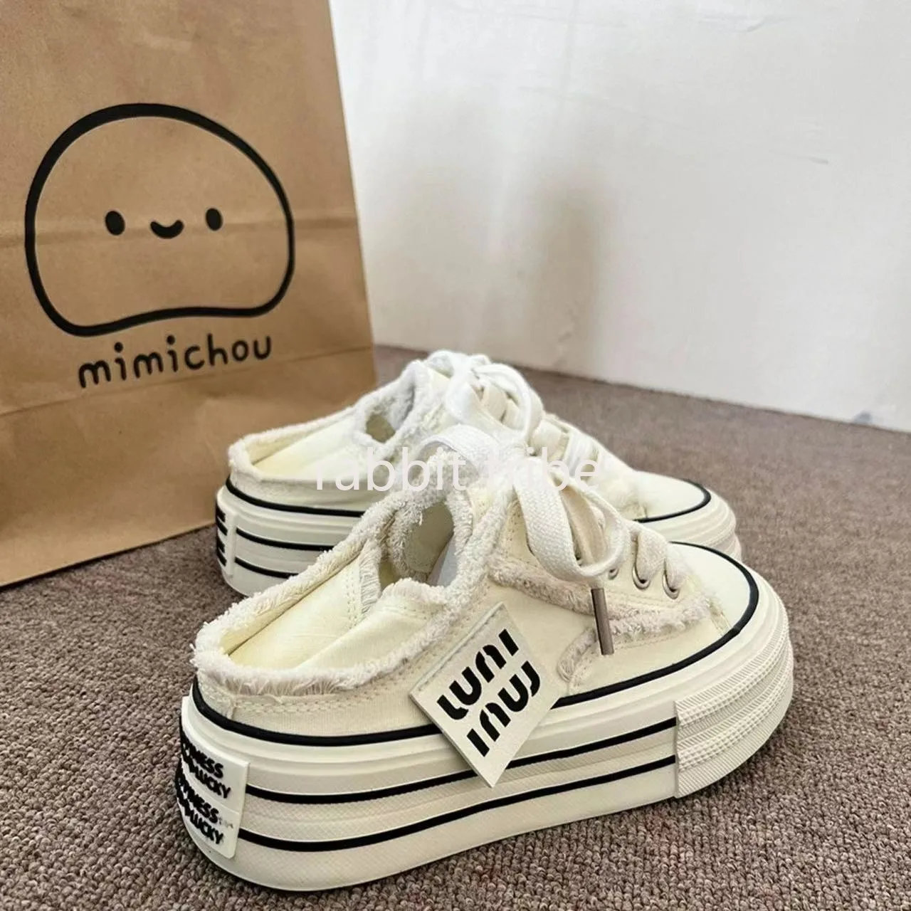 New Thick Soled Canvas Shoes Half Drag Casual Shoes Lace Up Women's Shoes Vulcanized Shoes platform shoes luxury shoes women