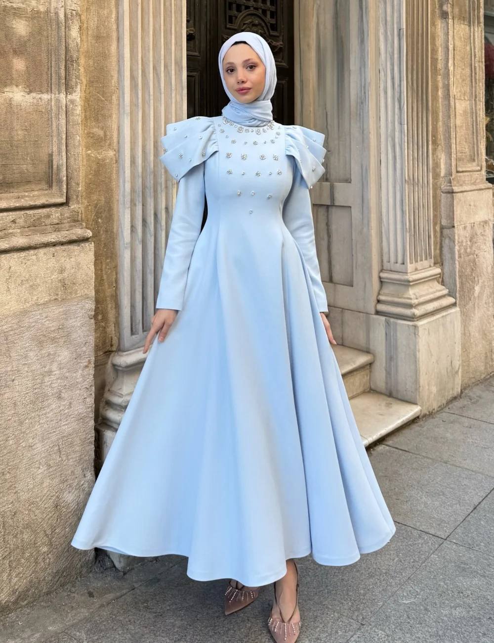 Customized Formal Jersey Pleat Sequined A-line O-Neck Midi Dresses Bespoke Occasion Cocktail Classic Modern Style
