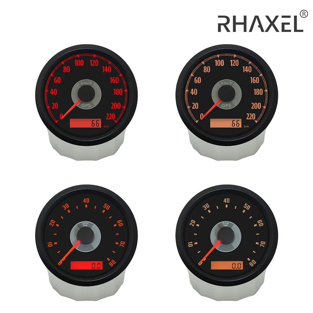 RHAXEL 85mm GPS Speedometer 160MPH 200KM/H 220 KM/H MPH Tachometer 8K 10K RPM with Hour Meter Red and Yellow Backlight 12V