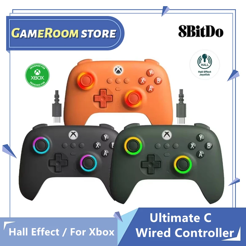 8BitDo Ultimate C Wired Controller USB Gamepad with Hall Effect Joysticks for Xbox Series X、Series S, Xbox One, and PC Windows.