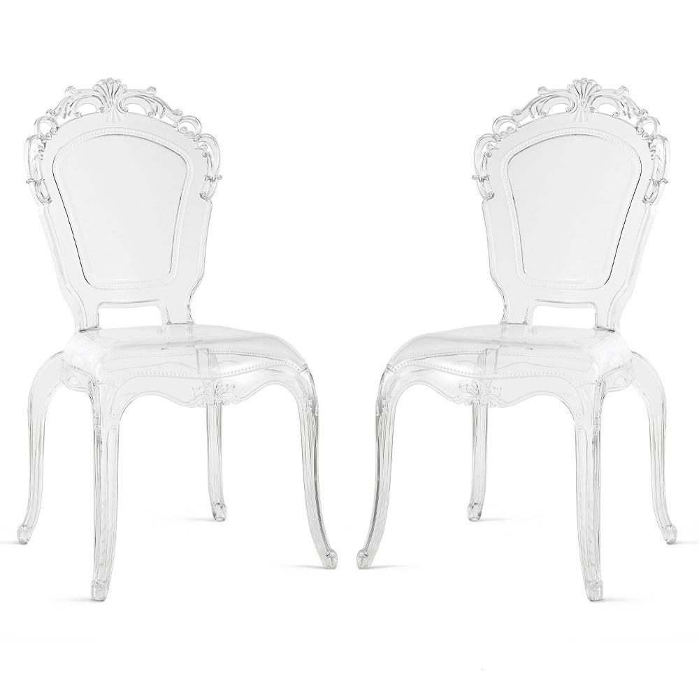 RATTATAN 2er-Set Stühle aus Polycarbonat, Barock-Design, robust und stapelbar für Küche, Restaurants, Hotels – Maya/Transparent/47Lx56Px98,5H cm Image