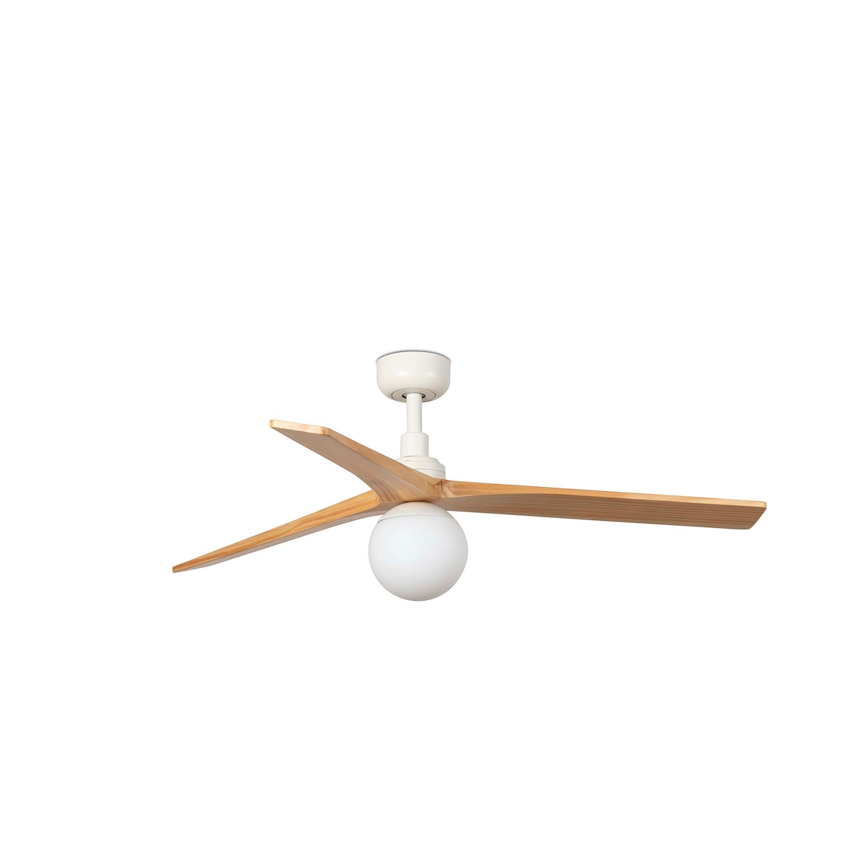 faro barcelona klim m weißer ventilator mit eichenholzflügeln und beleuchtung. Durchmesser 125 cm, Höhe 34,8 cm. Image