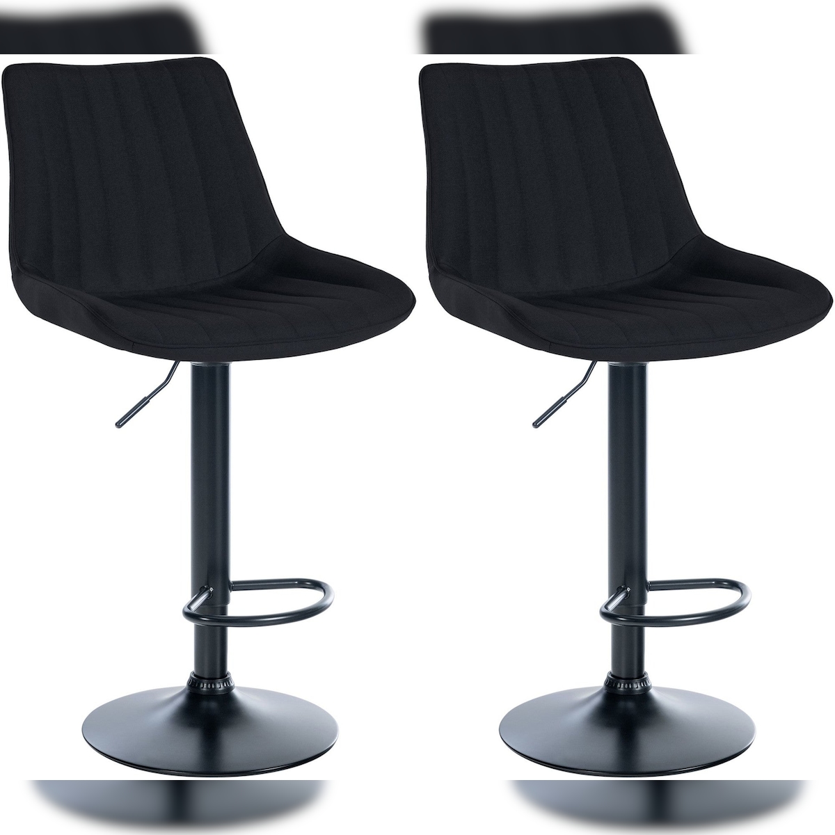 Décoshop26 - Set aus 2 höhenverstellbaren um 360° drehbaren Barhockern mit schwarzem Stoffsitz und vertikalen Ziernähten schwarzem 10_0006408 Image