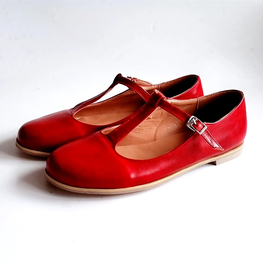 Bequeme Damen-Flats-Schuhe, Retro, handgefertigt, T-Riemen, Vintage, lässig, flache Loafer-Schuhe, Damen, große Größe 11, 45, 47, 48, Marke