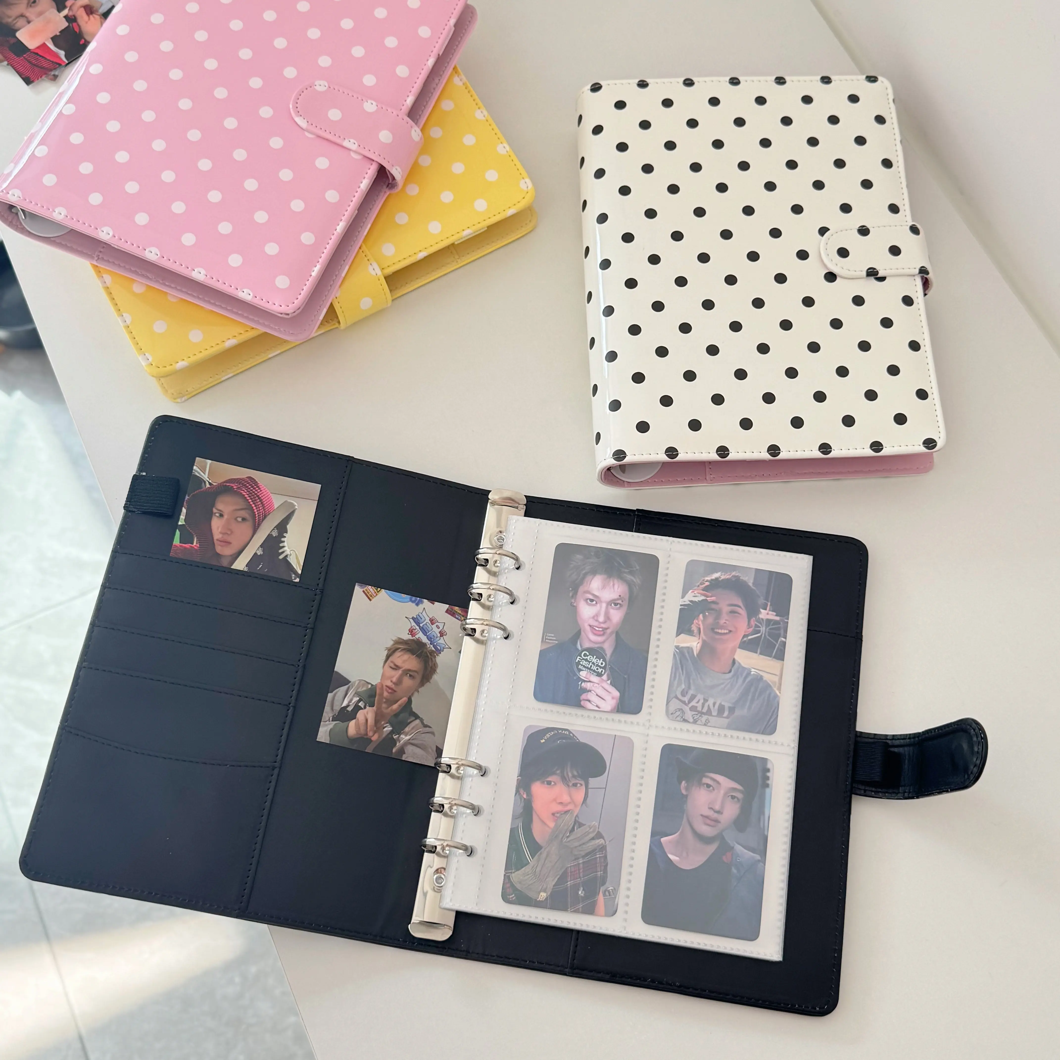 MINKYS Polka Dots PU-Leder A5 Kpop Fotokarten-Sammelmappe Idol-Fotokartenbuch Idol-Aufbewahrungsalbum Image