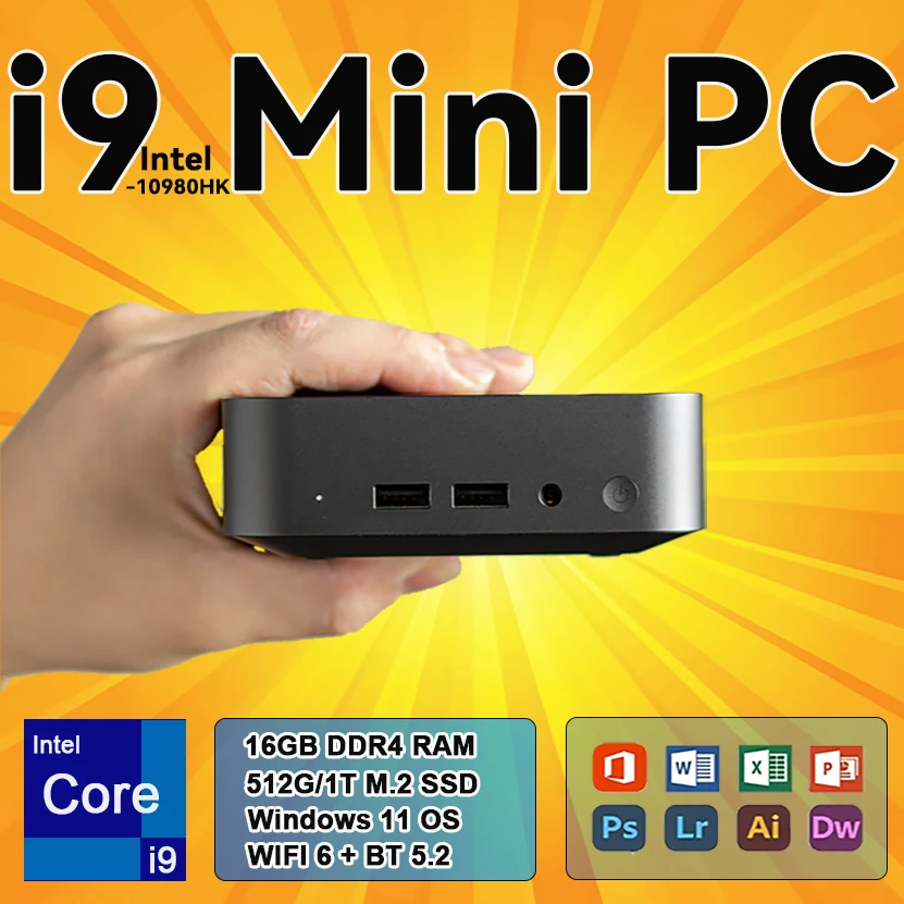 Mini-PC Intel Core i9-10980HK Windows 11 Pro 16/32GB DDR4 1TB 2TB M.2 SSD Gamer-PC 4K HD Dual WIFI 6 BT5.2 Desktop-Mini-Computer