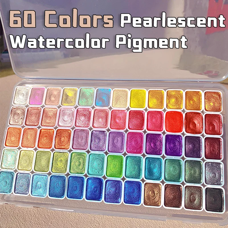 20/24/60/72 Farben Perlen-Aquarell-Pigment, metallisch, schimmernd, glitzernd, feste Farbe, tragbares Mini-Reiseset zum Malen, Schreiben Image