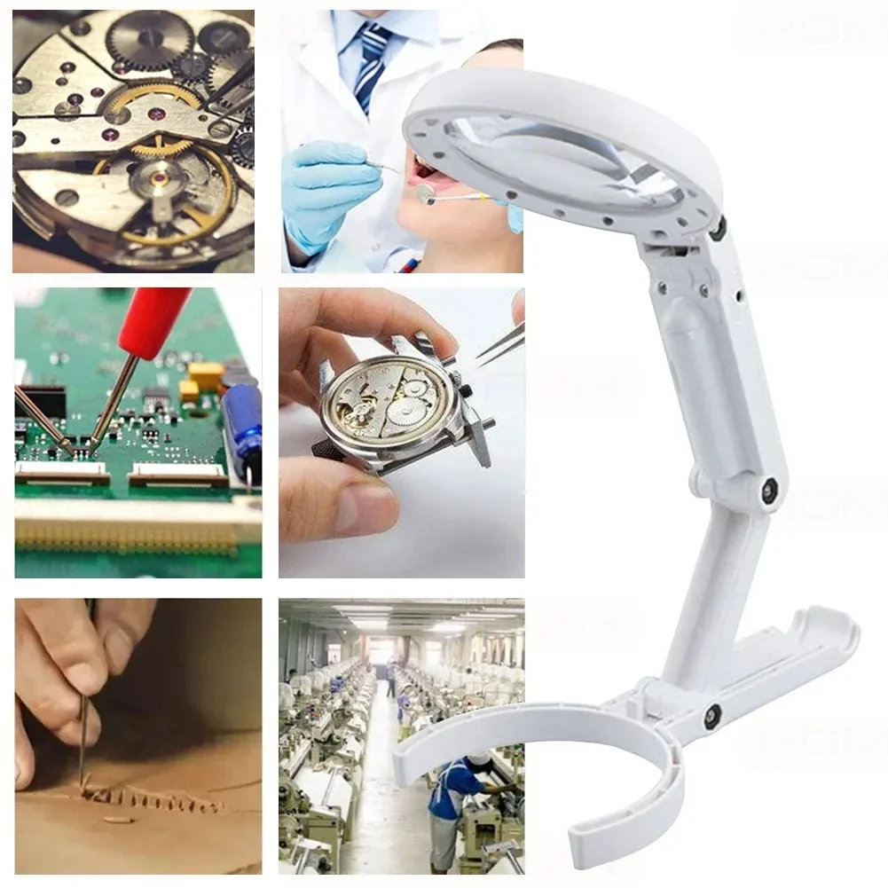 Faltbar mit 8 LED-Lichtern, 5 x 11 x Ständer, Schreibtisch für Schmuckbewertung, Lesen, Reparatur, Lupe, tragbar, handgehalten Image