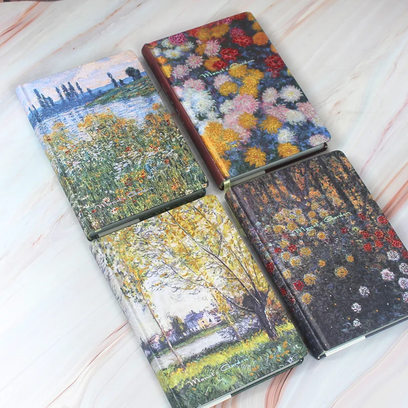 Monet Ölgemälde-Garten-Hardcover-Notizbuch, A5-Handbuch/Tagebuch, 128 Blatt, 256 Seiten, großes Fassungsvermögen, Retro-Literatur-Notizblock, Studie Image