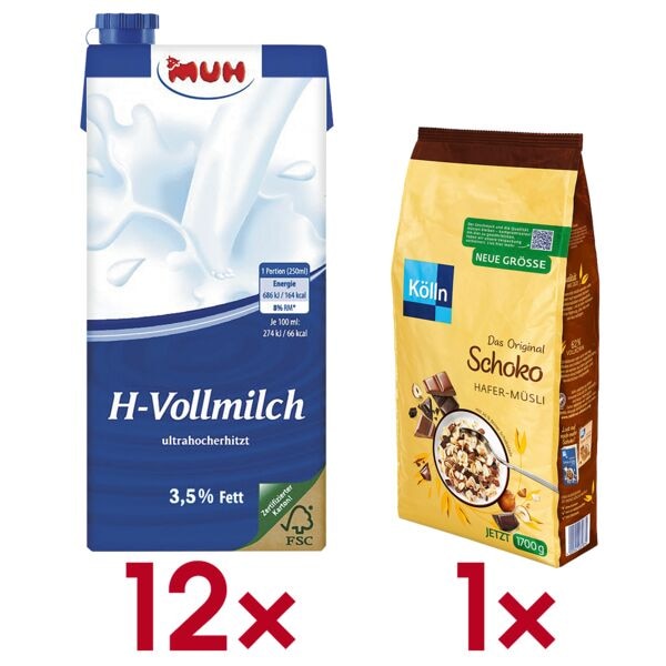 MUH 12er-Pack haltbare Milch »H-Vollmilch 3,5% Fett« inkl. Müsli »Schoko« 1,7 kg Image