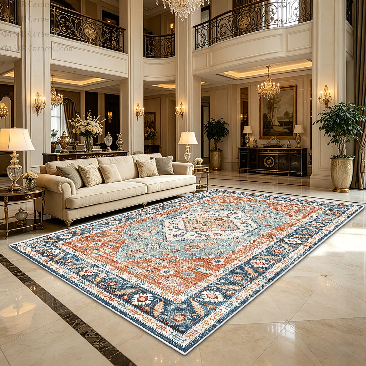Bohemian Retro Geometric Style Large Living Room Carpet Decoration Bedroom Washable Non-slip Floor Mats Soft Fluffy Office Rug