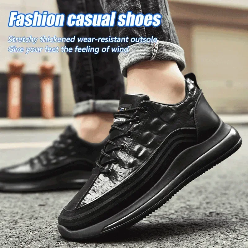 Herren-Lacklederschuhe mit Dicker Sohle Erwachsene Schnürschuhe Vintage Retro Casual Britischer Stil Schuhe Streetwear Image