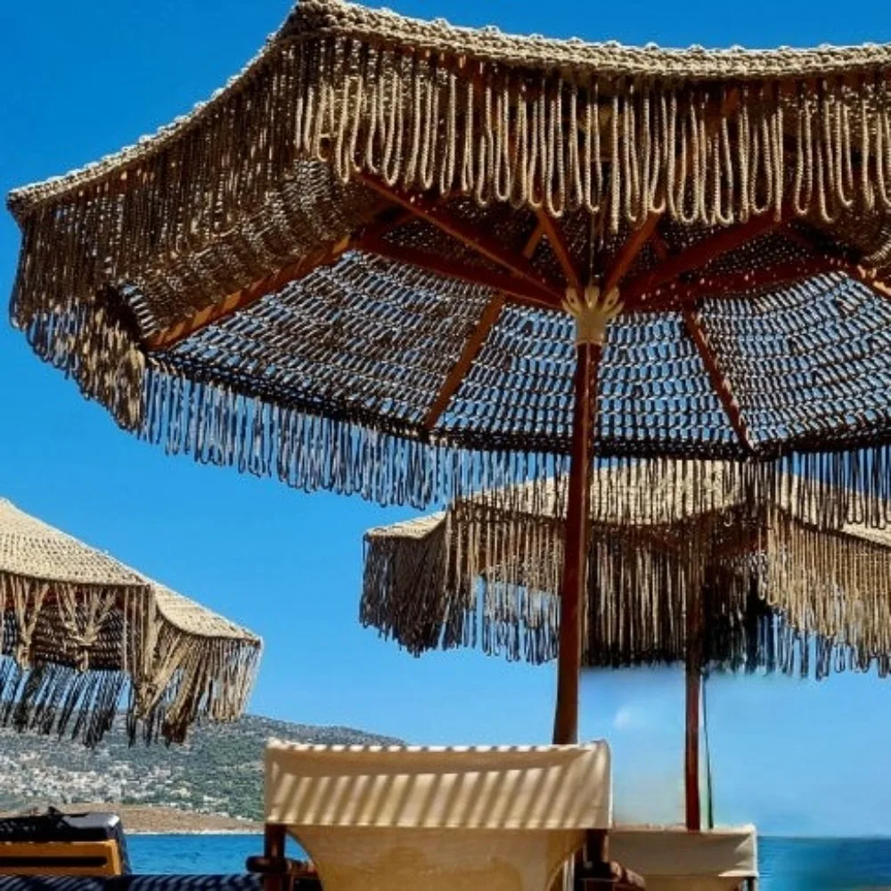 Neue Böhmen Terylen Baumwolle Outdoor Terrasse Makramee Sonnenschirme Strand Holz Regenschirm Europäischen Stil