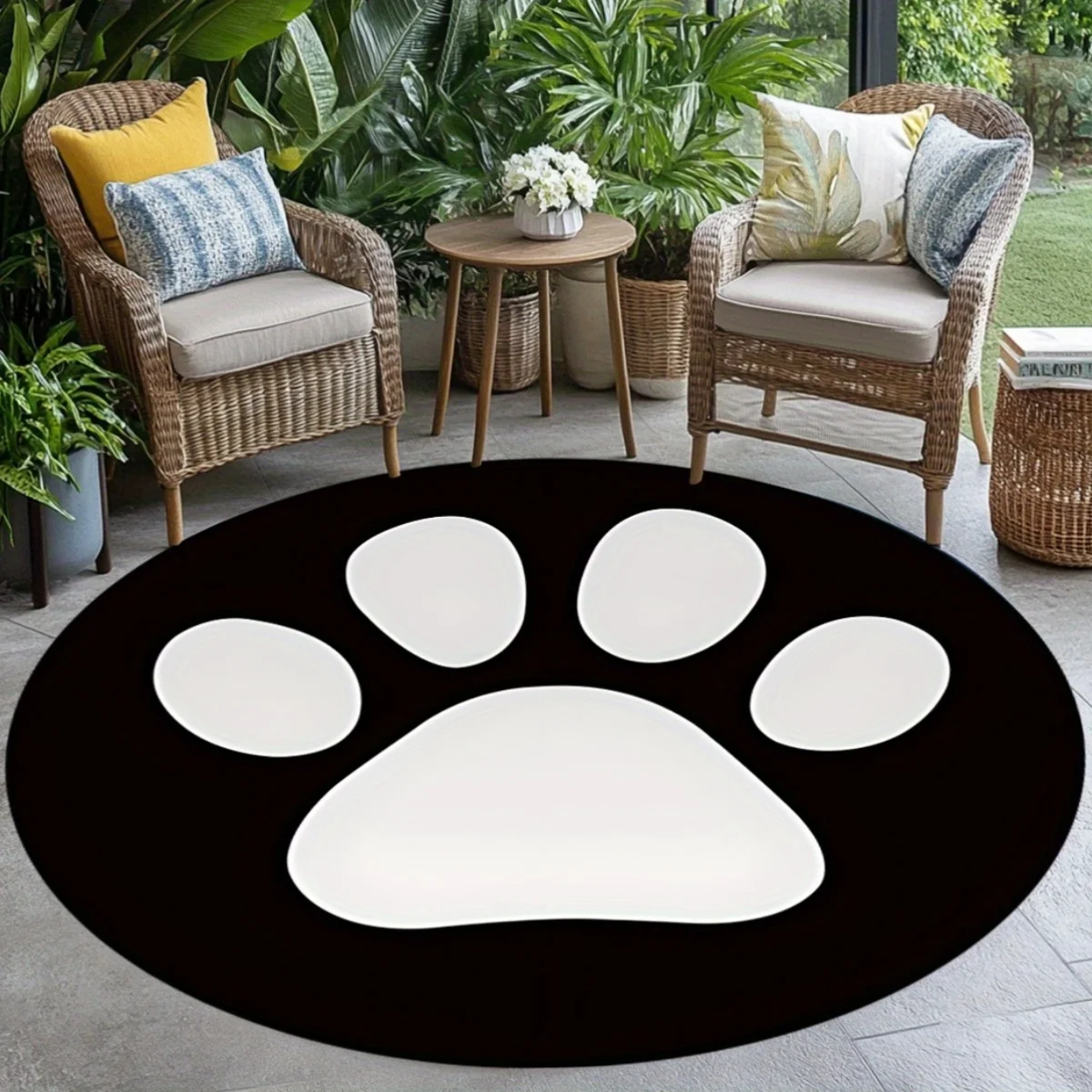 Katzenpfoten-Druck Runder Teppich, Rutschfester Haustier-Themen-Teppich, Niedliche Minimalistische Bodenmatte für Schlafzimmer Wohnzimmer Dekoration Image