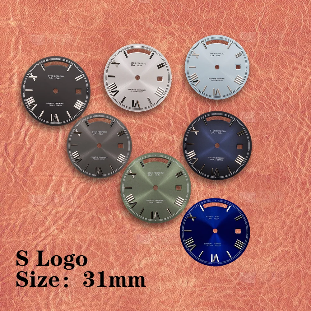 31mm S-Logo Sonnenschliff-Zifferblatt, weiß, Rom 8285 Zifferblatt, passend für 8285 Uhrwerk, ohne Leuchtmittel, Uhrenmodifikationszubehör Image