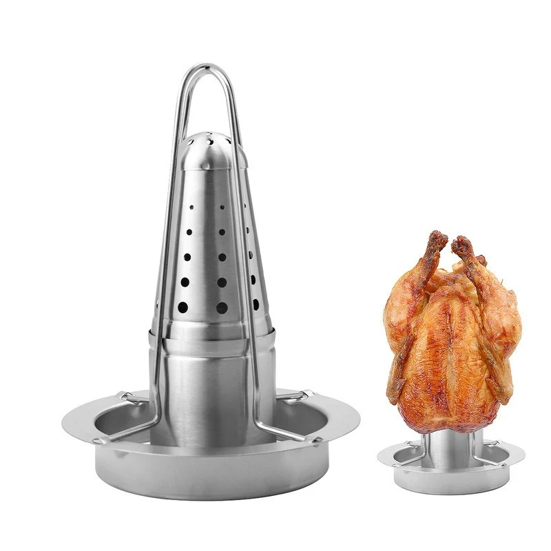 Rostfreier Grillständer aus Edelstahl für den Außenbereich, tragbarer Hühnerrösterständer, abnehmbarer, antihaftbeschichteter, gegrillter Hühnerplatte, Grillwerkzeug Image