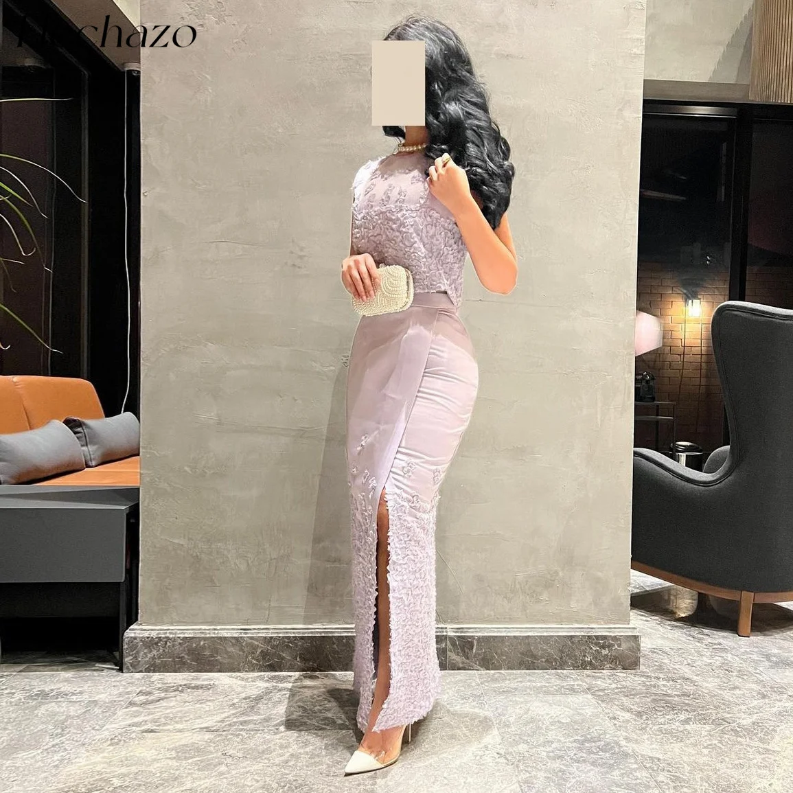 Flechazo Lavender Evening Dresses 2-Piece O Neck Sleeveless Slit Tiered Ruched Formal Party Dress For Women 2024 robes de soirée