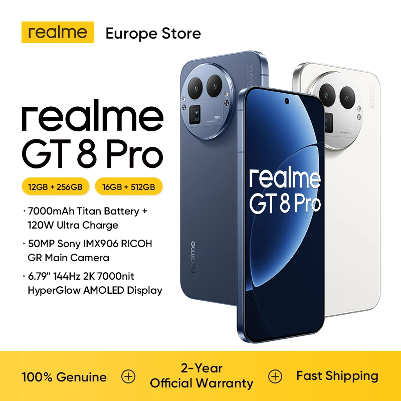 realme GT8 Pro Smartphone 5G 7000 mAh Android 16 AMOLED 120W Ultra Charge+50W Wireless Charge Smartphone Snapdragon 8850, 200MP Kamera, 50MP IMX906 OIS, 6,78 Zoll 2K 144Hz Display, IP69 Snapdragon 8