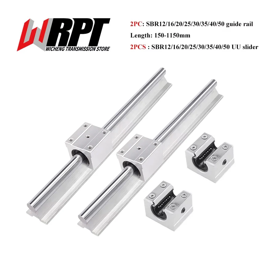2PCS Linearführung SBR12 16 20 25 30 35 40 50 Länge 150-1150mm 2PCS SBR12-50UU Druckplatte Gleitlager DIY Mühlen CNC Teile Image