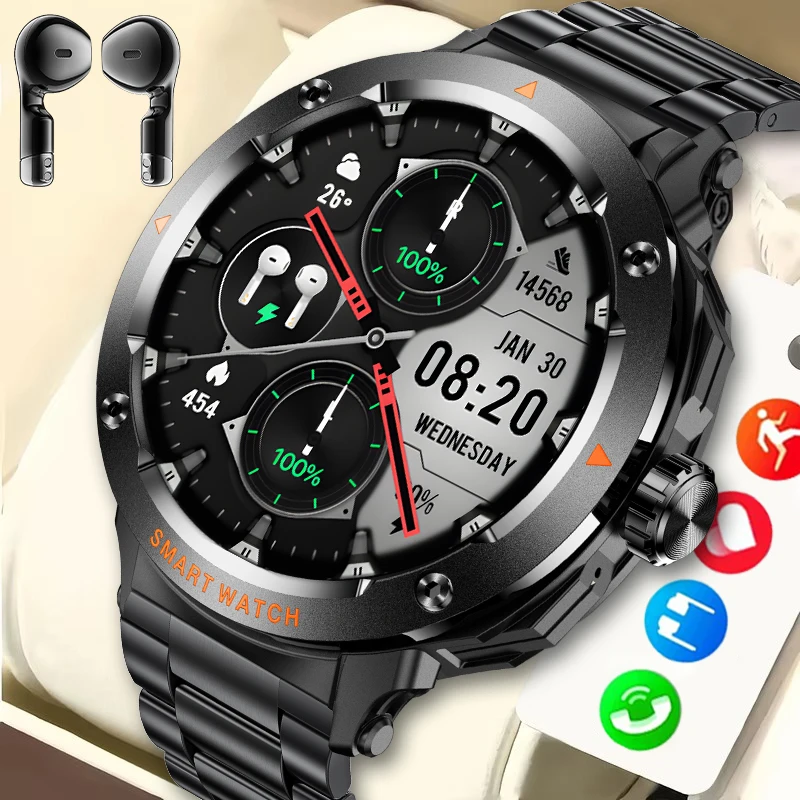 Neue 2-in-1 Smartwatch mit Kopfhörern, vollständigem Touchscreen, TWS-Bluetooth-Ohrhörern, NFC, Herzfrequenz- und Gesundheitsmonitor, Smartwatches für Herren