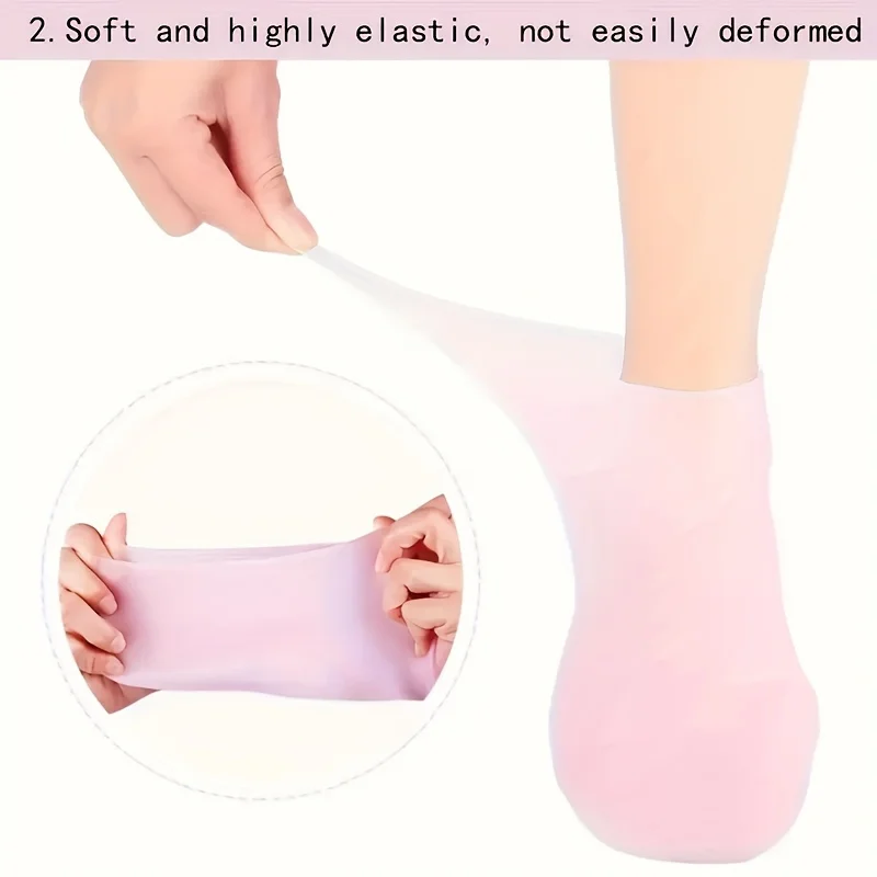 2 Stück wiederverwendbare feuchtigkeitsspendende Fußärmel für die Nacht für rissige Fersen, feuchtigkeitsspendende Silikonsocken für die Pflege trockener Fuß Image