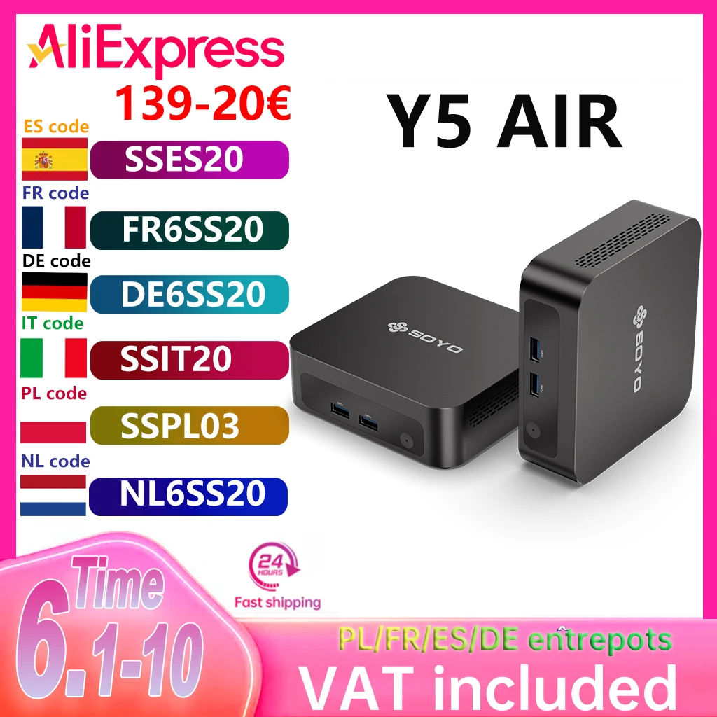 SOYO Mini-PC Y5AIR, Prozessor Intel i5 4250U, 8 GB Arbeitsspeicher, Windows 11 Pro, WLAN und Bluetooth, Desktop-Computer Mini-PC.