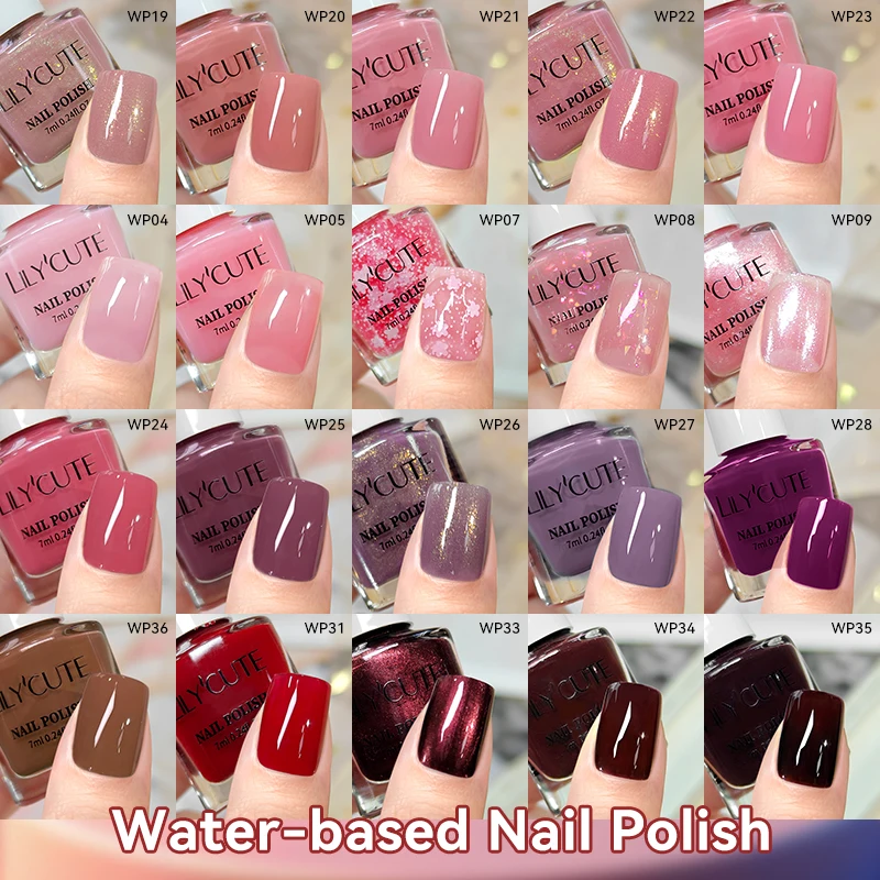 LILYCUTE 7ml Wasserbasierter Nagellack 40 Farben Langanhaltend Schnelltrocknend Keine Lampe zum Aushärten nötig Nagelzubehör für Nagel-Maniküre Image