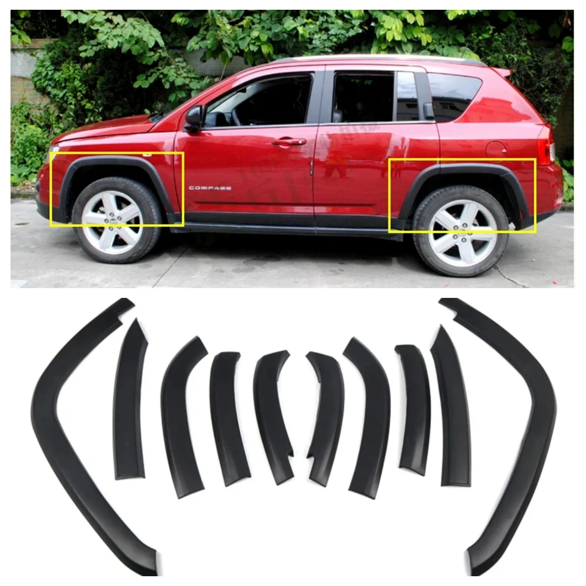 Passend für Jeep Compass 2011 2012 2013 2014 2015 2016 ABS Vordere & Hintere Kotflügelverbreiterungen Abdeckung Schutzleiste Zierleiste Auto-Zubehör Image
