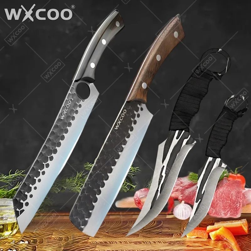 WXCOO Handgeschmiedetes Ausbeinmesser für Kochutensilien mit Holzgriff Professionelle Küchenmesser Haushaltsmesser zum Obstschneiden und für Lachs Image