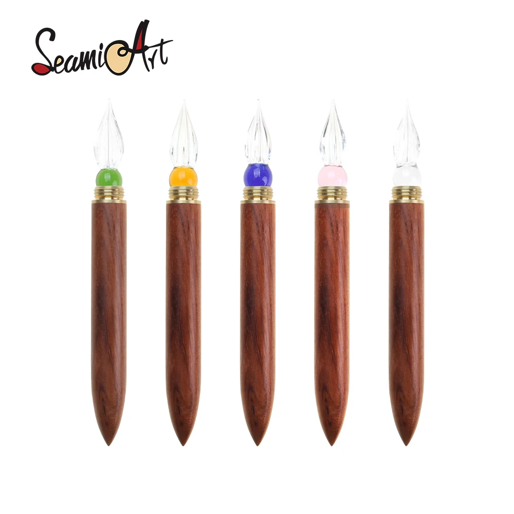 SeamiArt 1 Stück Holzgriff mit 1 Stück austauschbarer Glasfeder-Dip-Pen für Kalligrafie, Schreibwaren für Studenten, Kunstbedarf Image