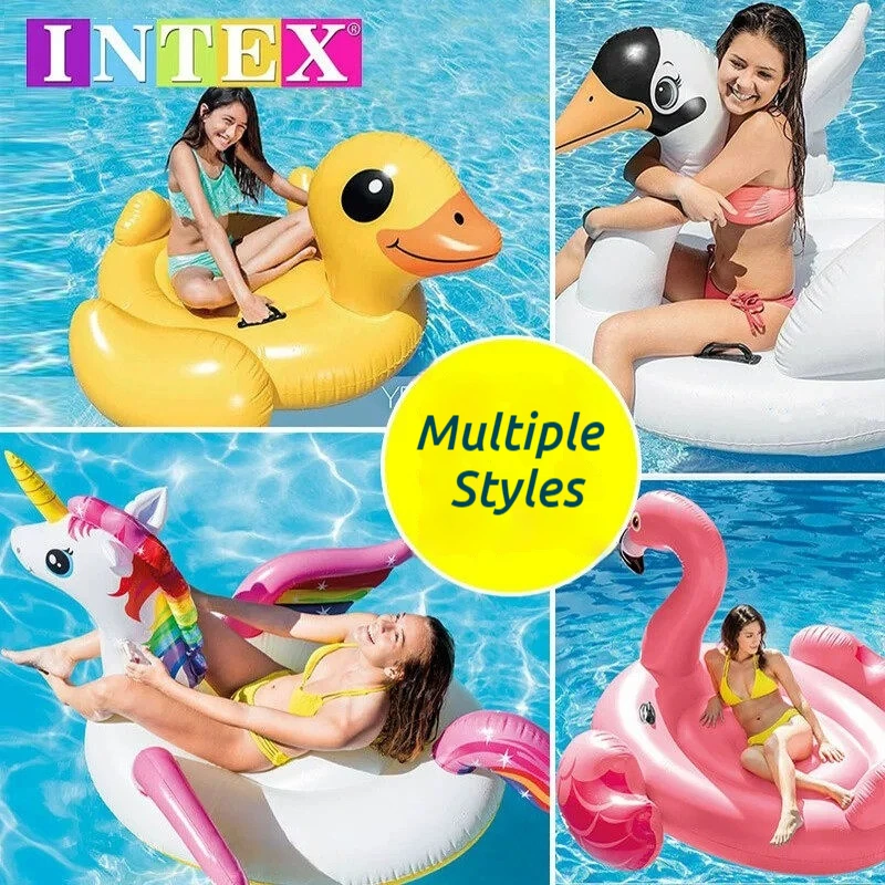 INTEX Aufblasbare Schwimmtiere in großer Größe: Gelbe Ente, rosa Flamingo, Einhorn, Schwan für Strand, Meer, Pool, Erwachsene, Wasser
