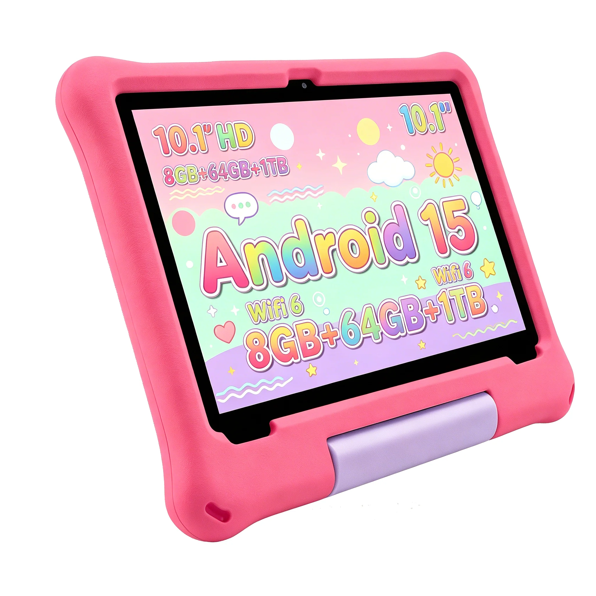 Kinder-Tablet 10,1 Zoll HD Android 15 8GB+64GB 1TB Erweiterbar WiFi6 5000mAh Augenschutz Lern-Tablet für Kleinkinder Stoßfeste Hülle Image