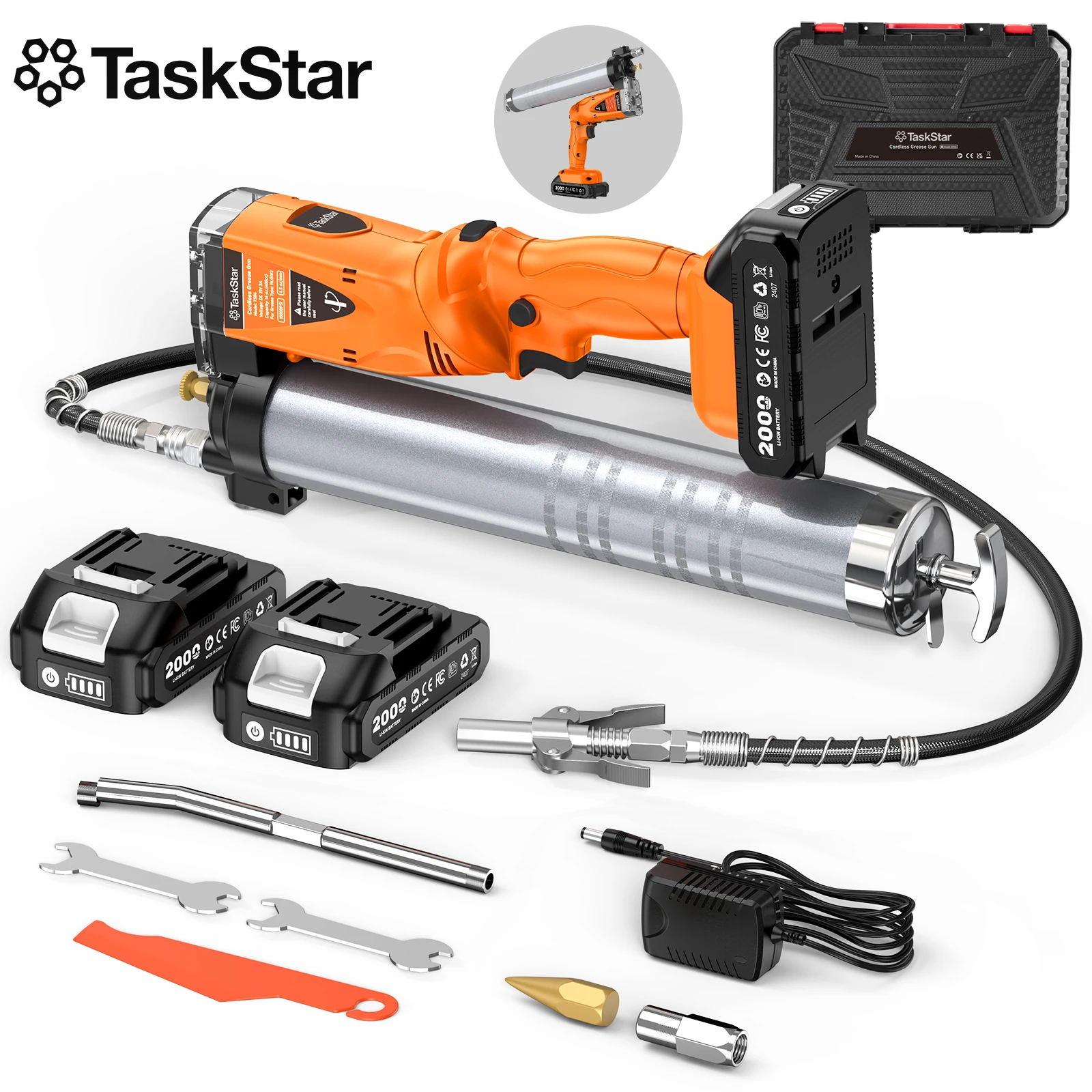 TaskStar 2-in-1 elektrische Fettpresse, 10000 PSI, 39,4-Zoll-Schlauch, automatische Akku-Fettpresse für die Wartung schwerer Maschinen im Landwirtschaft Image