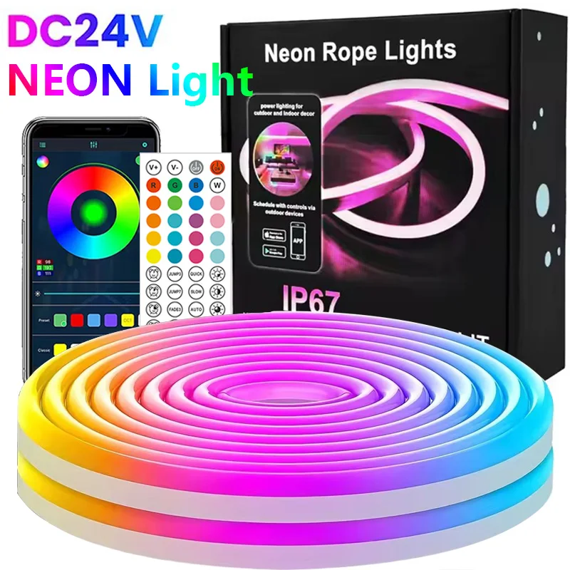 5m/30m RGB LED Neon-Lichtschlauch mit Musik-Synchronisation und App/Fernbedienung, Farbwechsel, Wasserdicht, Flexibel, für Innen- und Außenbereich, Heim-Deko