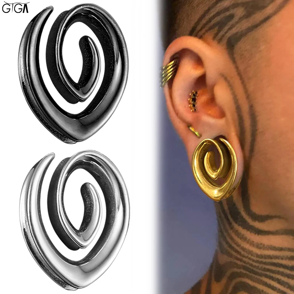 Giga 2er-Set Punk Spiral-Ohrstöpsel Tunnel Plugs Gauges Stretcher für Ohrläppchen Edelstahl Expander Piercing Körperschmuck Geschenk Image