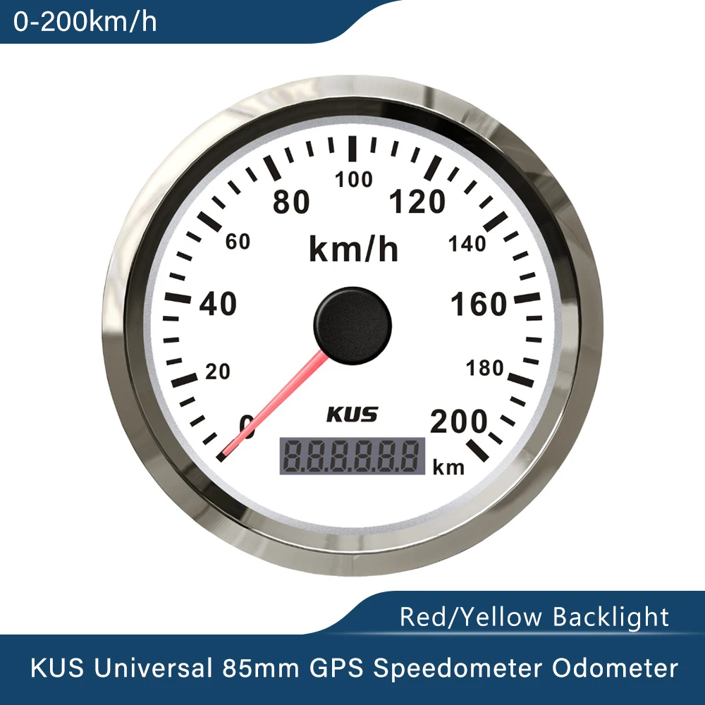KUS Waterproof 85mm GPS Speedometer Speed 120km/h 0-200 km/h for Car Truck Boat 12V 24V with Red Yellow Backlight