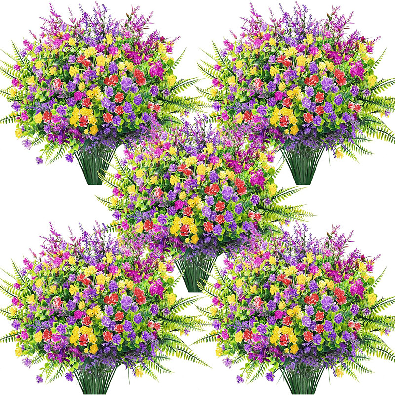 24 Bundles Artificial Flowers For Outdoors UV-Resistant Colourful Spring Flowers As Artificial Flowers For Garden Patio Farmhouse Home And Flower Boxes Balcony Decoration