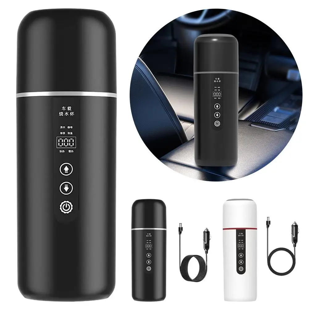 12 V 24 V Tragbare Auto Heizung Tasse 500 ml Reise Heizung Smart Edelstahl Isolierung Tasse OLED Display elektrische Wasserkocher Image