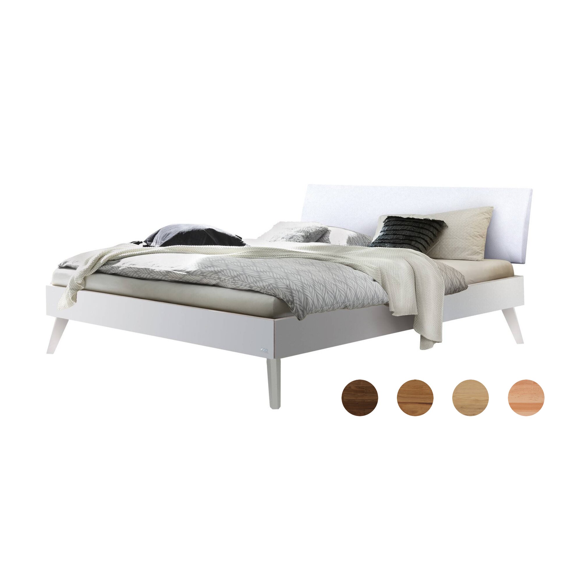 Hasena »Pesaro« Bett MDF, Kopfteil gepolstert 140x200 cm / MDF weiss deckend, lackiert / Pepe grey / 25 cm