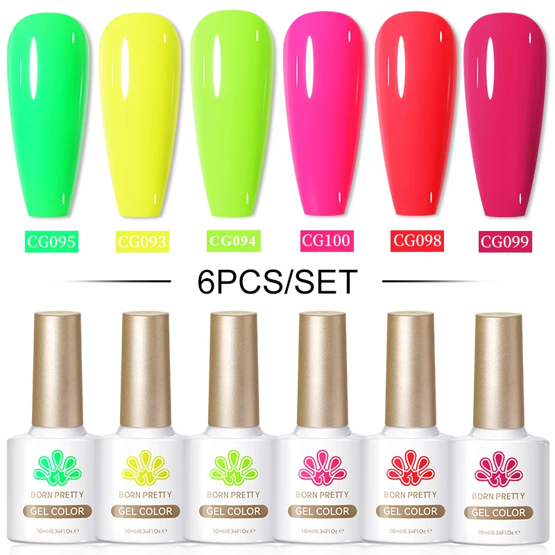 BORN PRETTY 6-teiliges Neon-Farbgel-Nagellack-Set UV-LED Soak-Off Langanhaltend DIY Nagelkunst-Malerei Frühling Sommer Maniküre-Kit Image