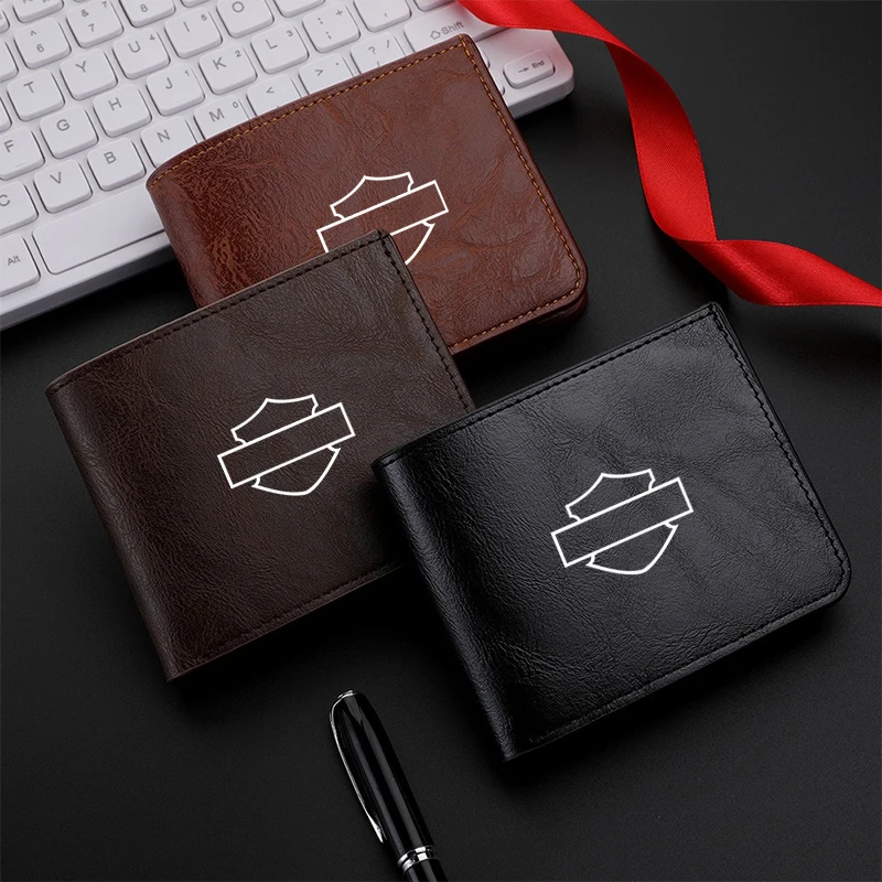 Portefeuille fin en cuir pour moto, portefeuille frontal à deux volets pour hommes, porte-cartes de crédit minimaliste, pince à billets pour Harley Davidson, nouveau
