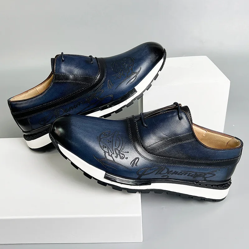 Marke Vintage Designer Business Casual Sneaker Schuhe für Männer Echtes Leder Schnür-Basic Outdoor-Schuhe Tägliche flache Oxfords Image
