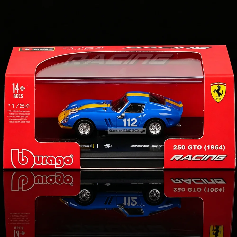 Bburago 1:64 Ferrari 250 GTO # 112 Blaues Rennauto, Modellauto aus Legierung, Druckguss-Spielzeug, klassische Sammlung, persönliche Ausstellungsplatte Image