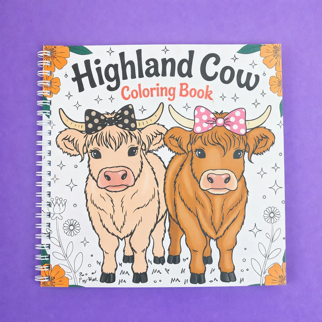Gemütliche Malbücher mit schottischen Highland-Kühen zur Stresslinderung, dickes Papier, 24 Rinder-Designs für Erwachsene und Jungen Image