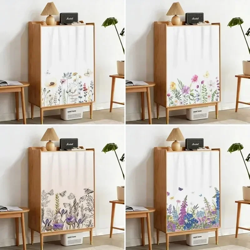 Kurzer Vorhang mit Aquarell-Blumen- und Schmetterlingsdruck, ideal für Schuhschränke, Bücherregale, Kleiderschränke und Küchen