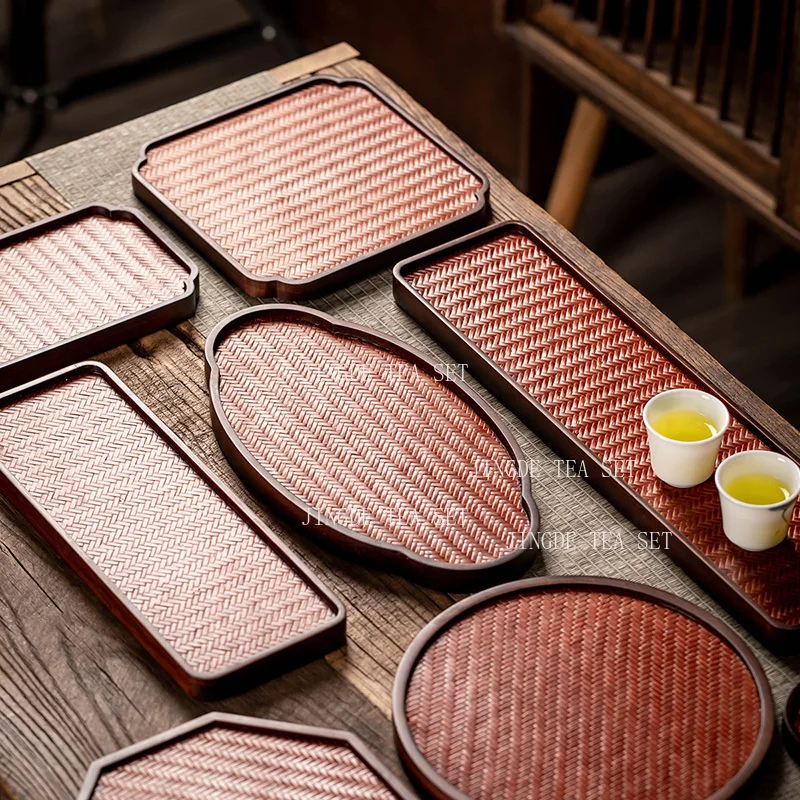 Chinese Bamboo Weaving Dry Soaking Table Household Teapot Tea Tray Tea Shop Waterproof Small Tea Table Teaset Accessories